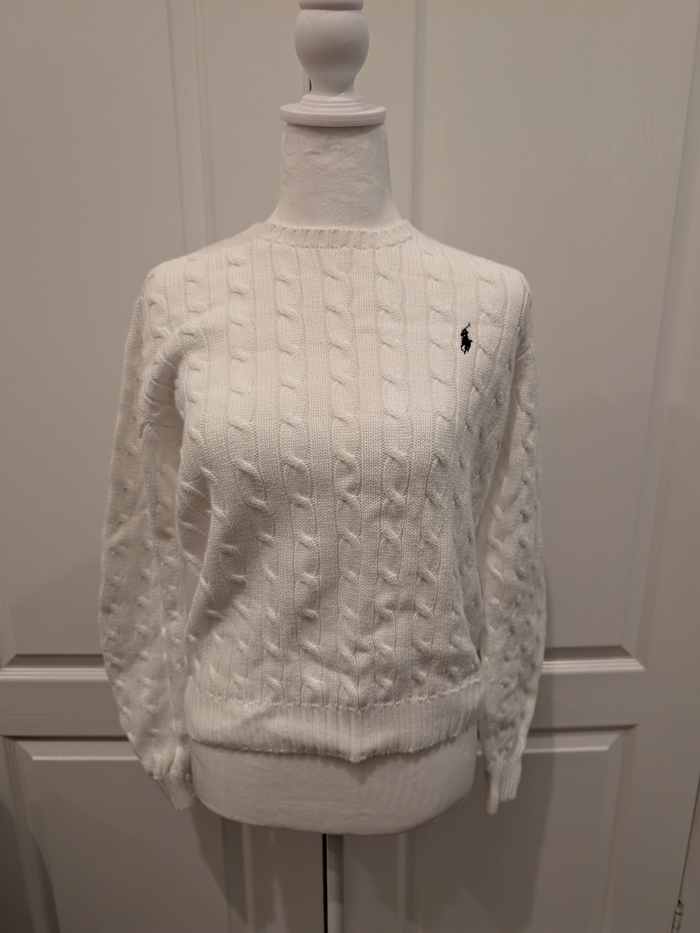 Ralph Lauren White Cable Crew Neck Sweater